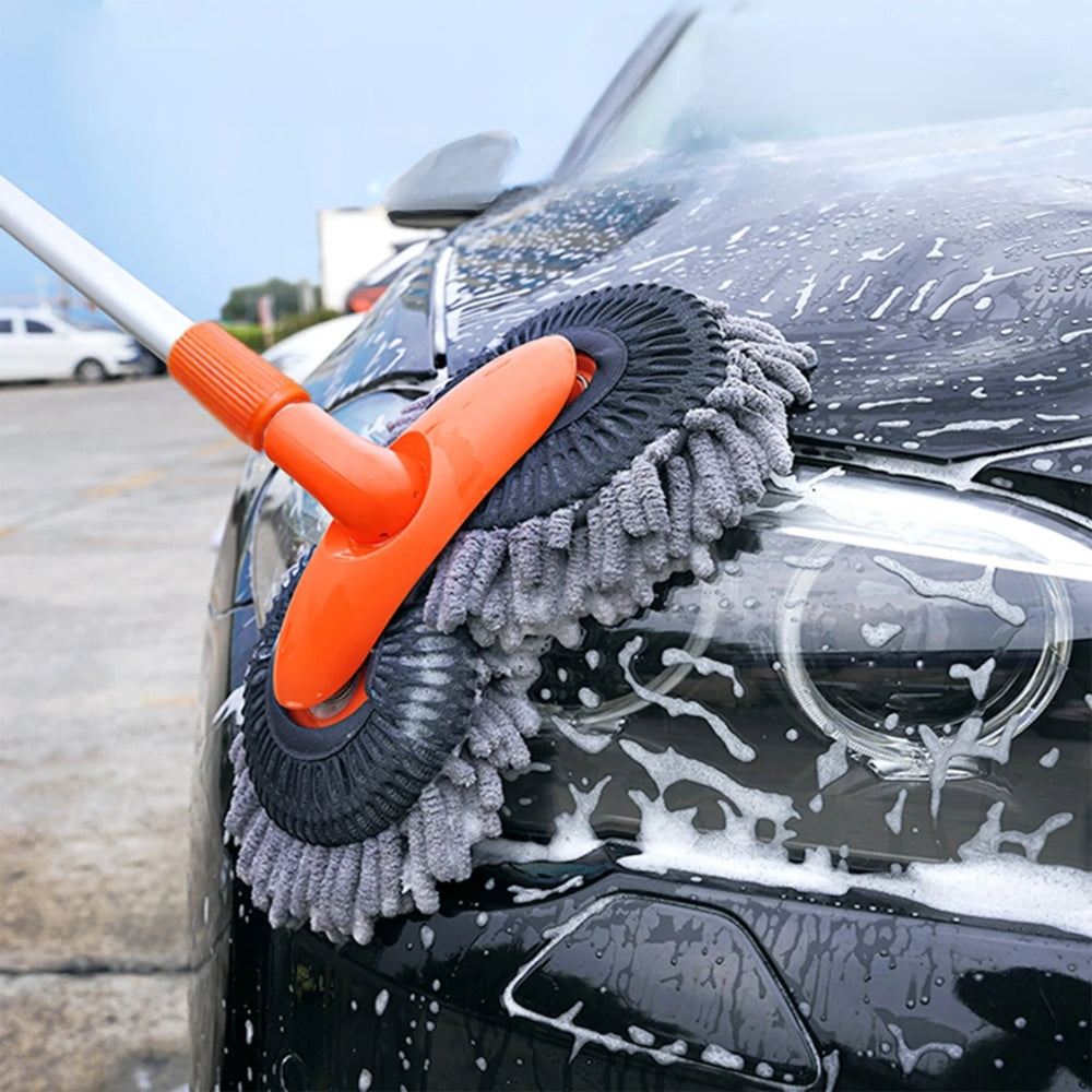 Car Wash Mop with Double Brush Head and Telescopic Handle