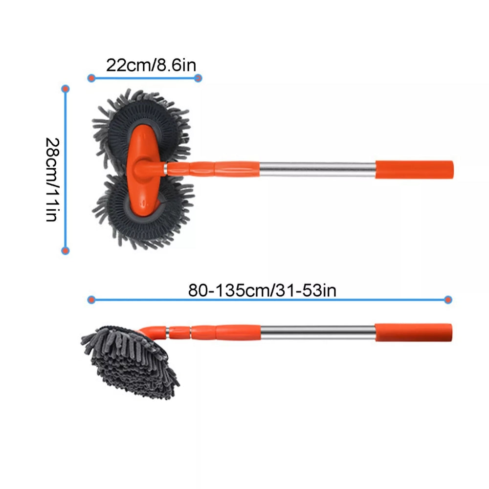 Car Wash Mop with Double Brush Head and Telescopic Handle