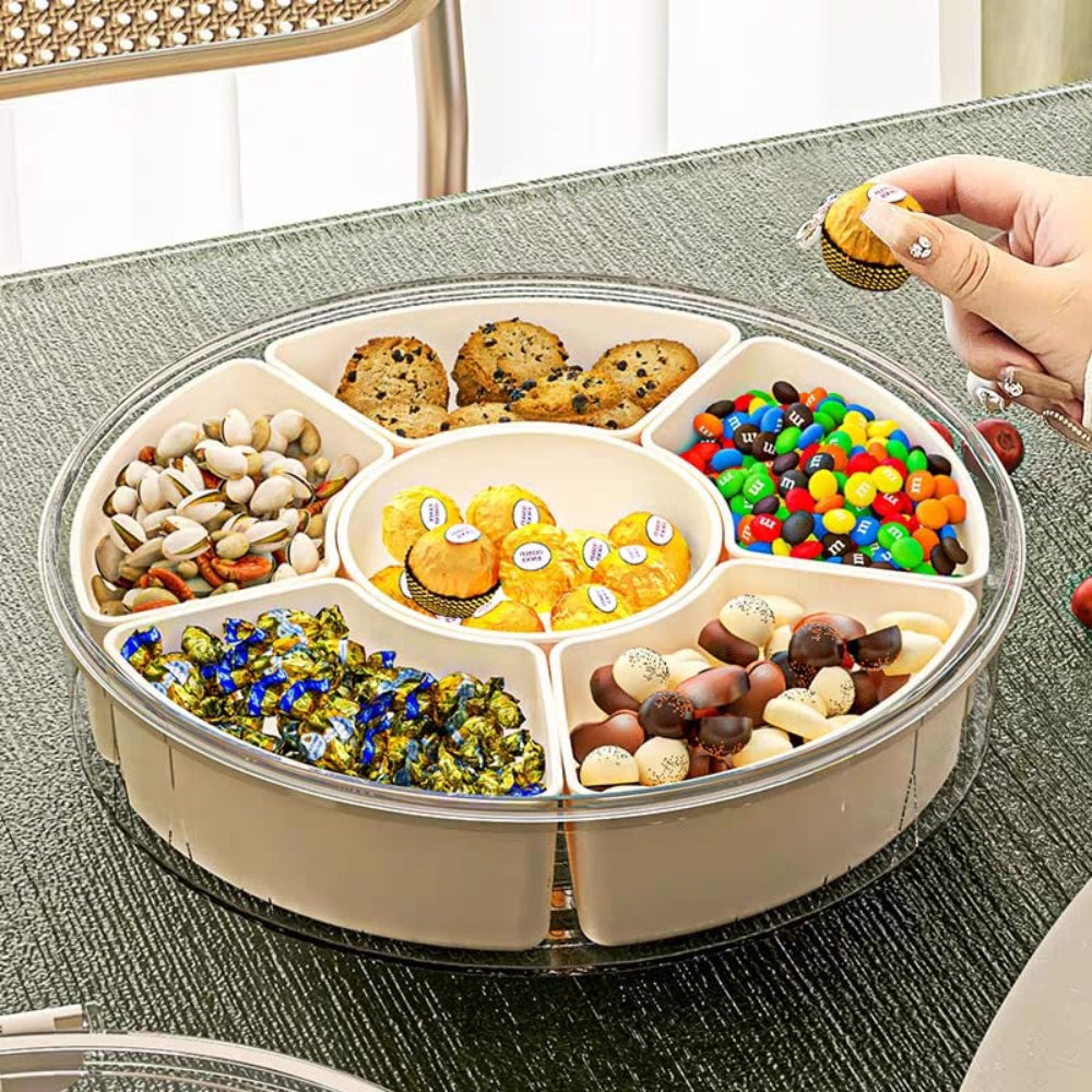 6 Compartments Rotating Fruit Tray with Lid and Handle
