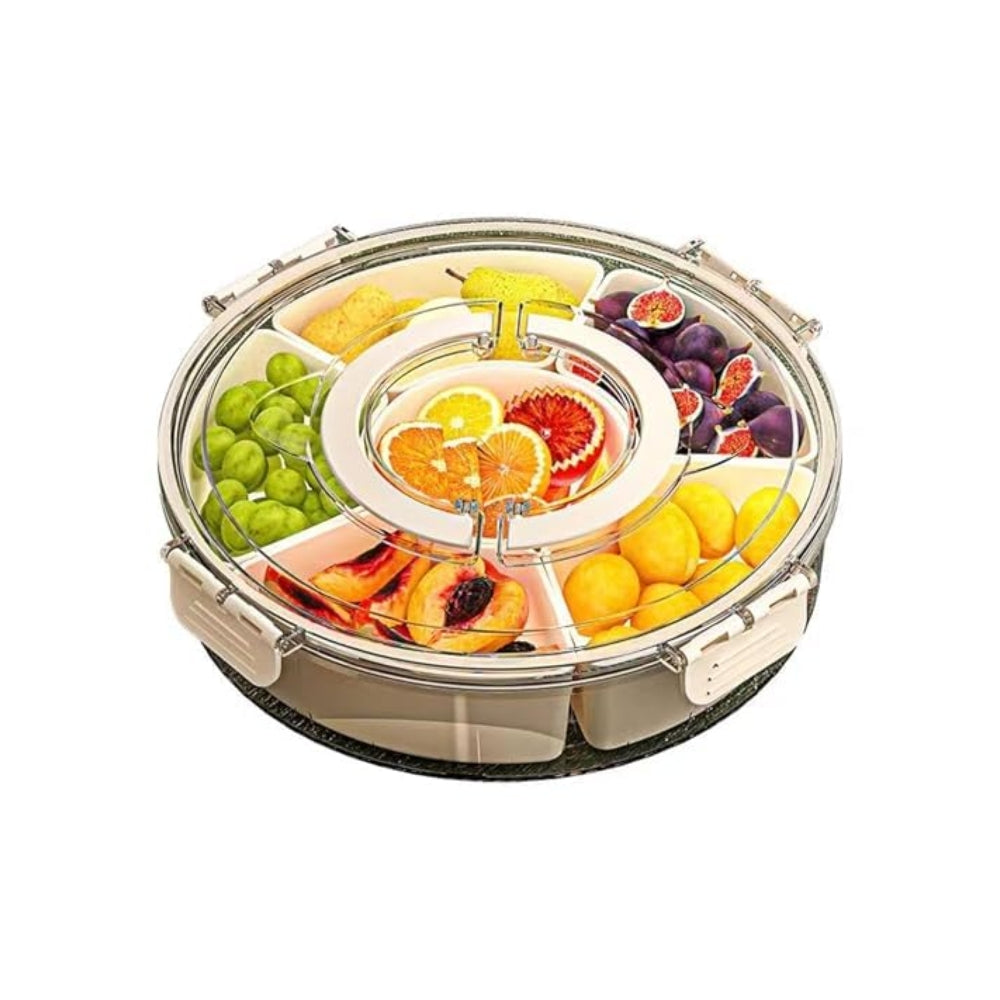6 Compartments Rotating Fruit Tray with Lid and Handle
