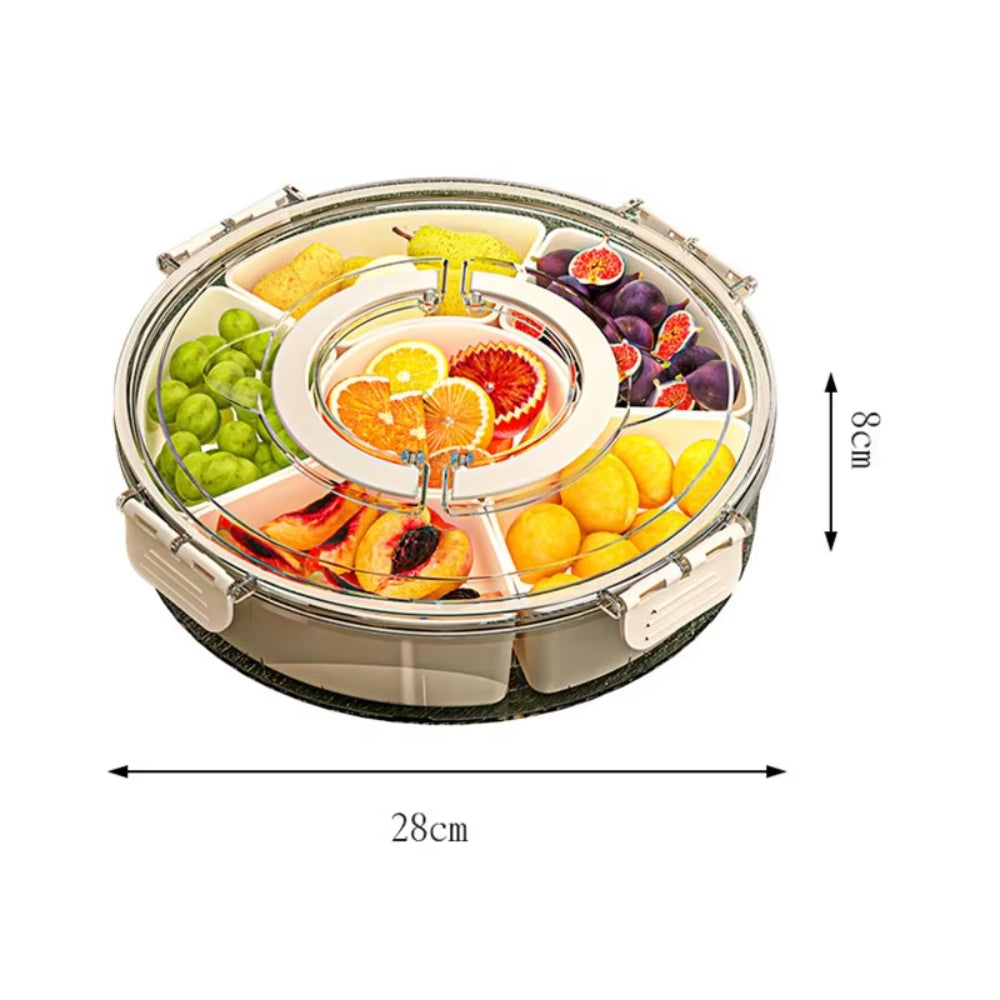 6 Compartments Rotating Fruit Tray with Lid and Handle