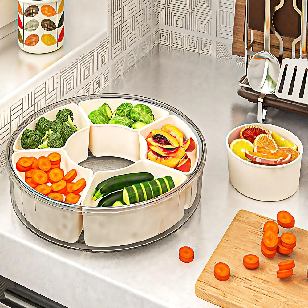 6 Compartments Rotating Fruit Tray with Lid and Handle
