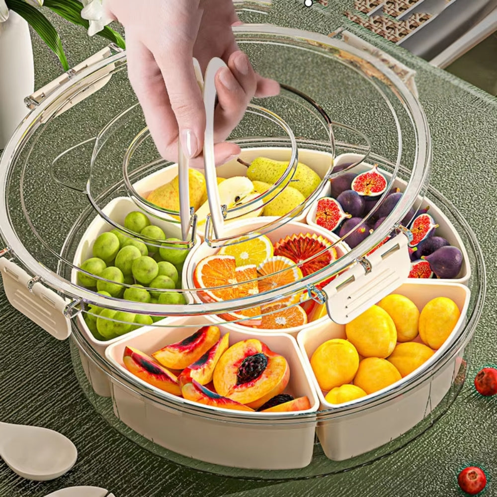 6 Compartments Rotating Fruit Tray with Lid and Handle