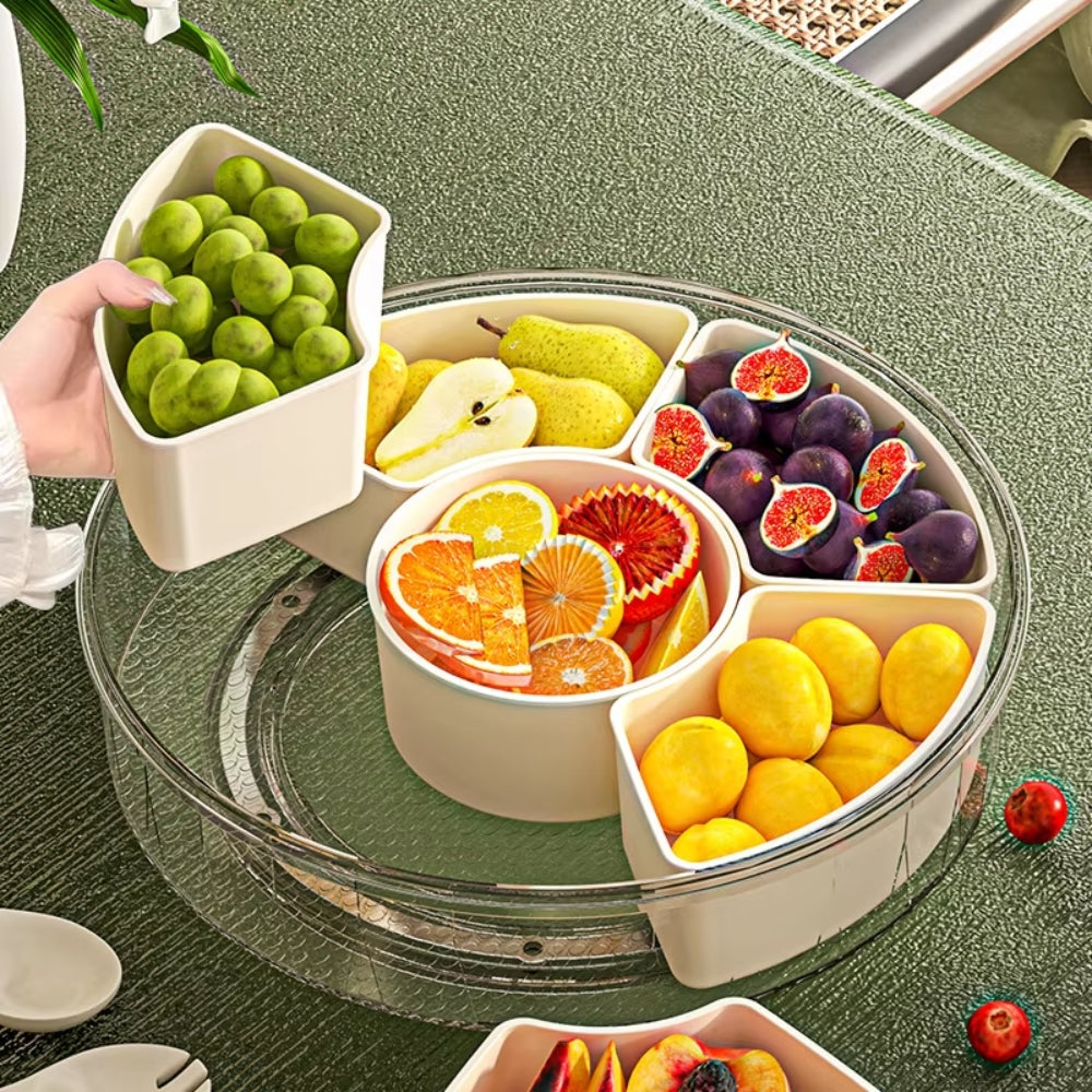6 Compartments Rotating Fruit Tray with Lid and Handle