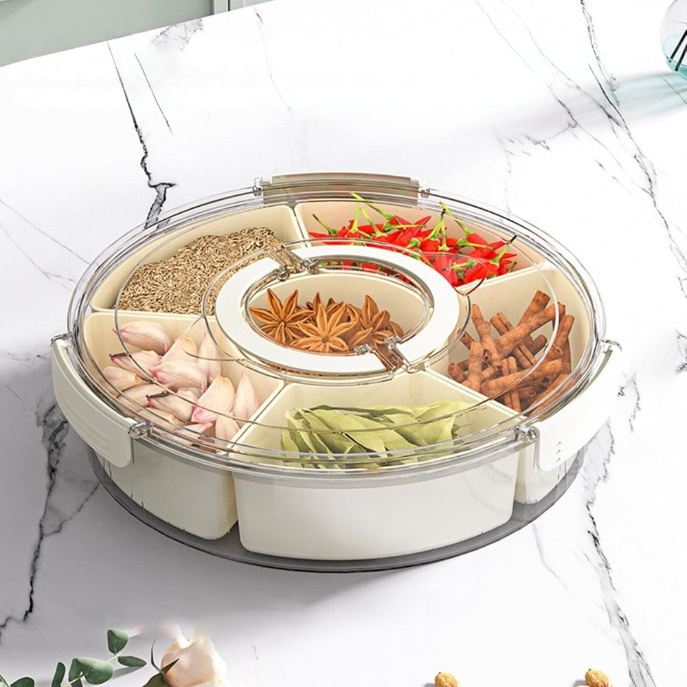 6 Compartments Rotating Fruit Tray with Lid and Handle