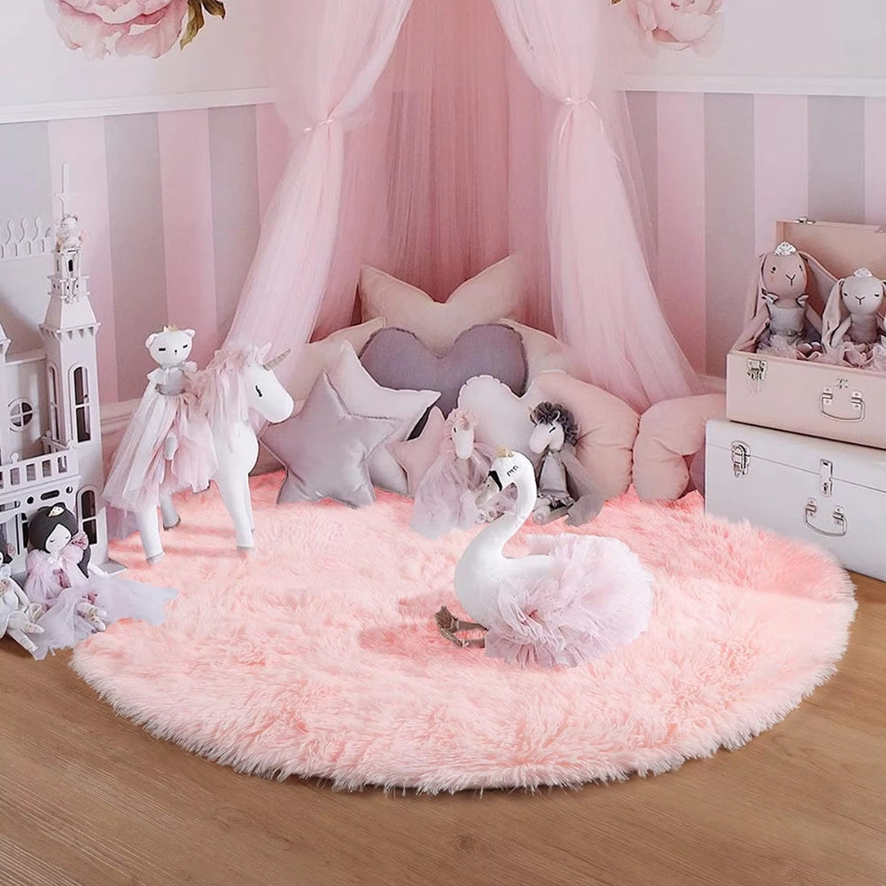 Ultra Soft Fluffy Round Shaggy Rug Carpet for Kids Bedroom