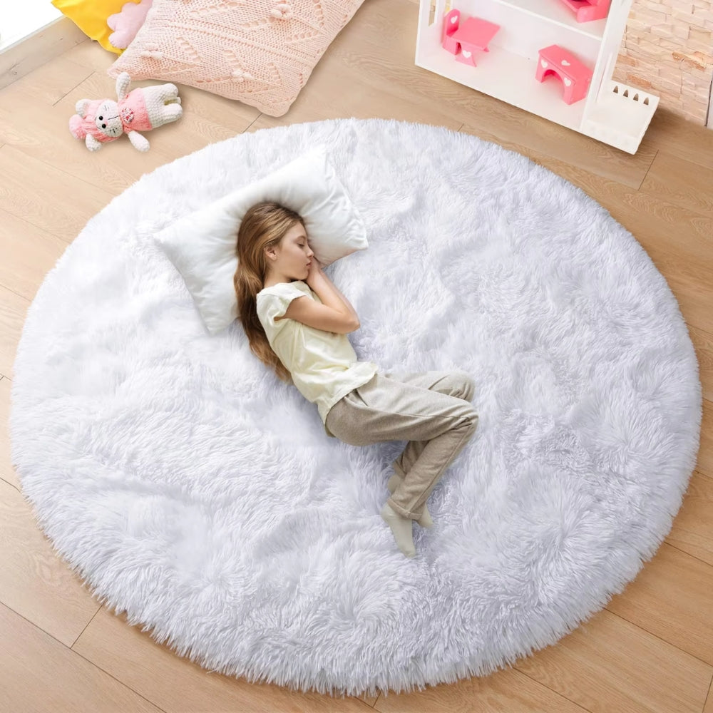 Ultra Soft Fluffy Round Shaggy Rug Carpet for Kids Bedroom