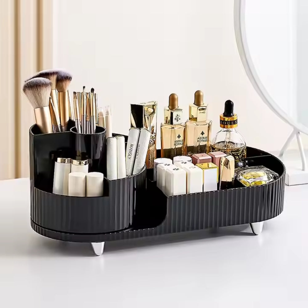 360 Rotating Makeup Organizer for Vanity with Brush Holder