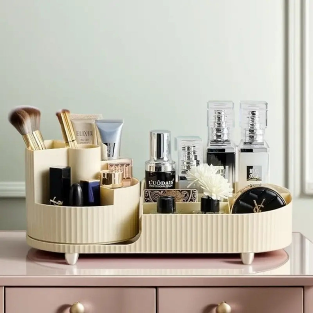 360 Rotating Makeup Organizer for Vanity with Brush Holder