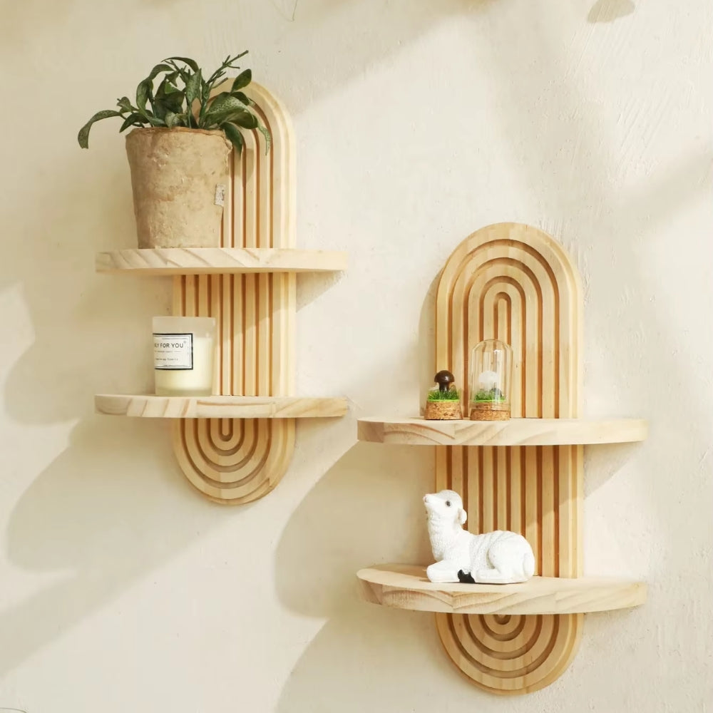Boho Style Wooden Wall Shelf for Modern Home Decor
