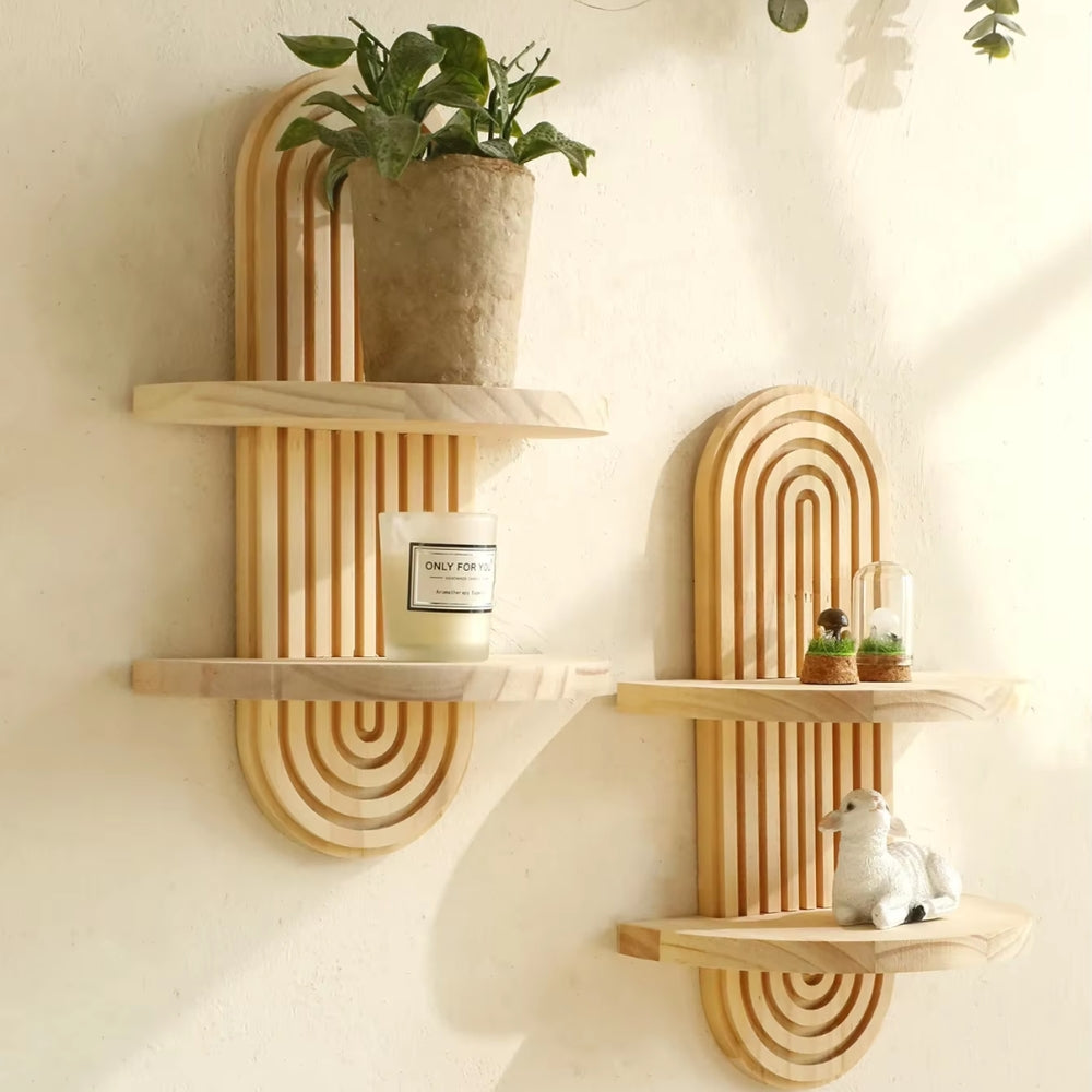 Boho Style Wooden Wall Shelf for Modern Home Decor