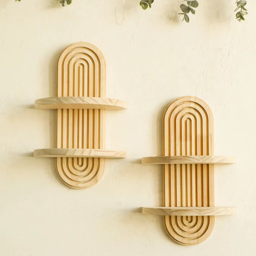 Boho Style Wooden Wall Shelf for Modern Home Decor