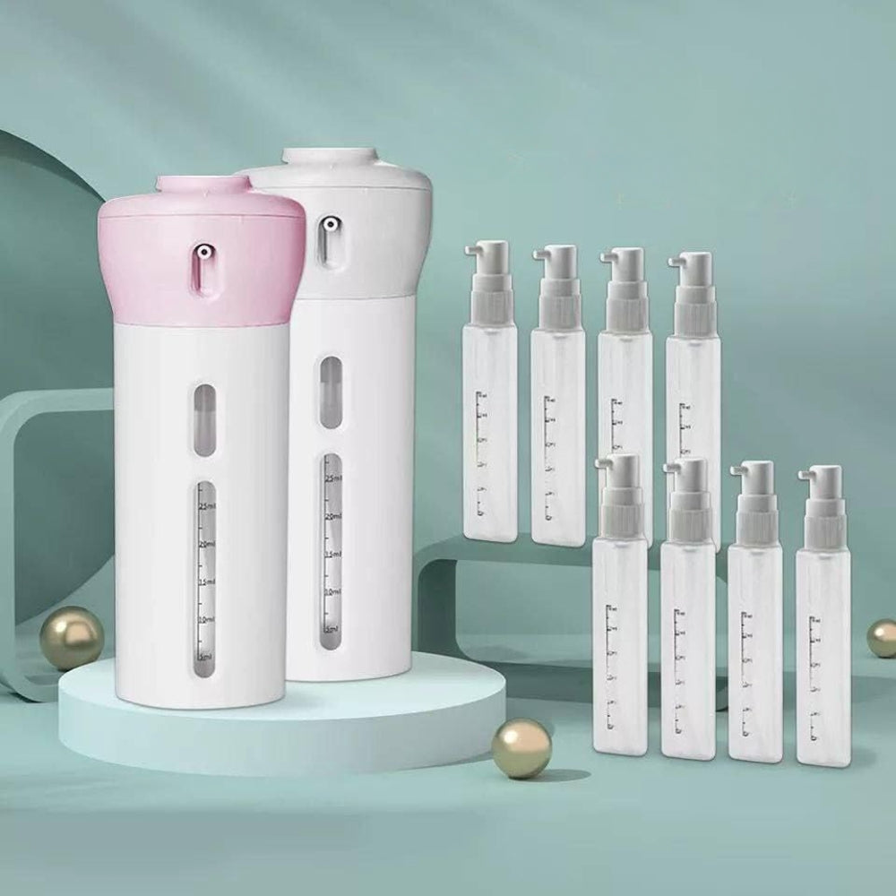 4 in 1 Portable Refillable Travel Liquid Dispenser Bottle for Shampoo Lotion and Perfume