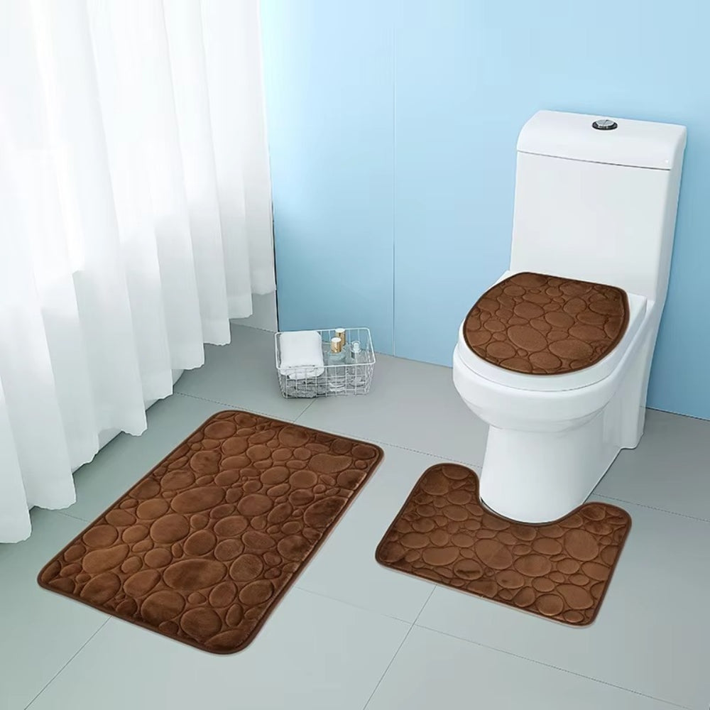 Water Absorbing Non Slip 3 Piece Bathroom Mat Set