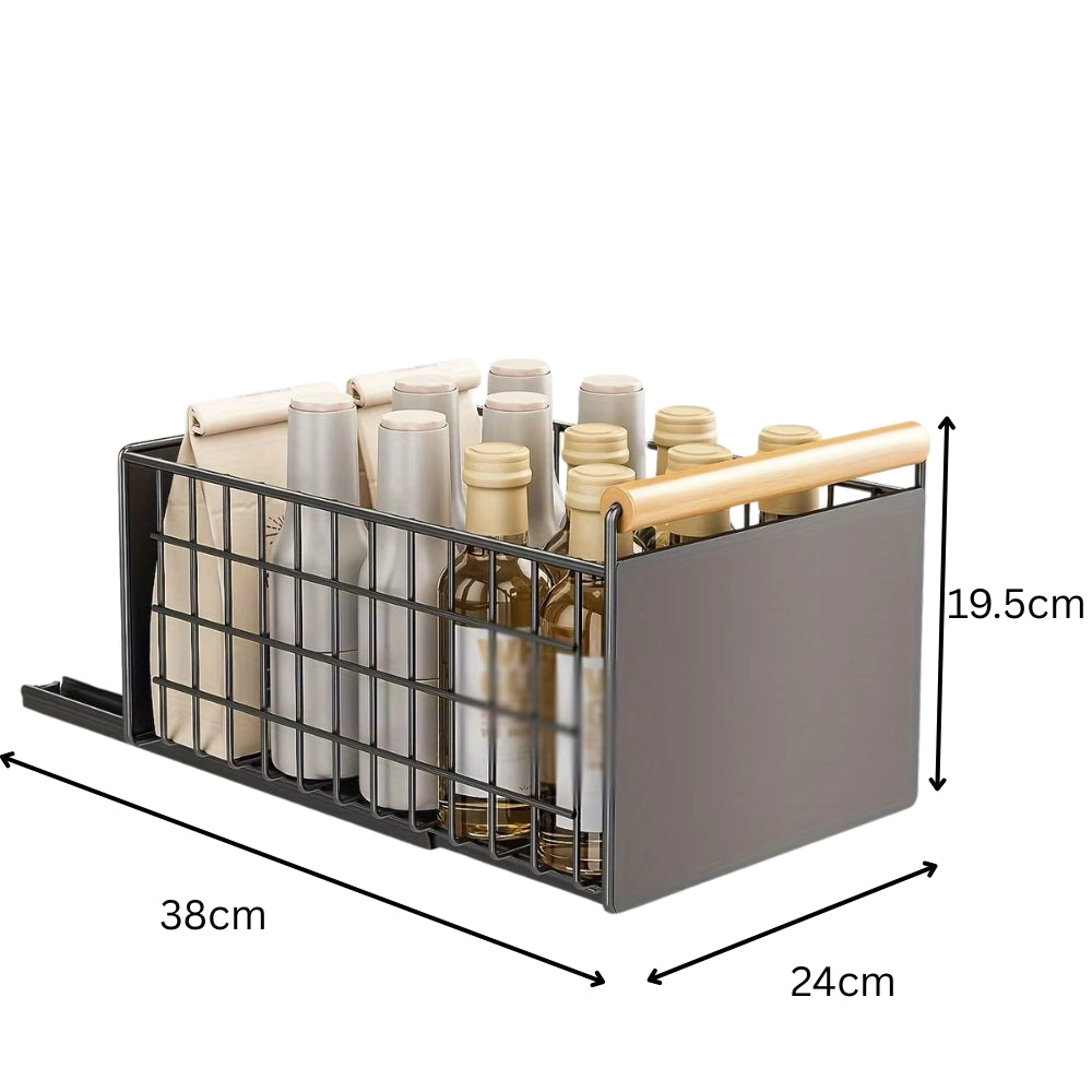 Pull Out Dish Rack with Wooden Handle and Drain Tray