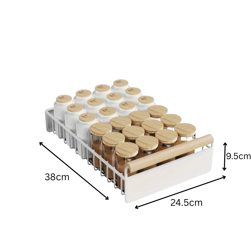 Pull Out Dish Rack with Wooden Handle and Drain Tray