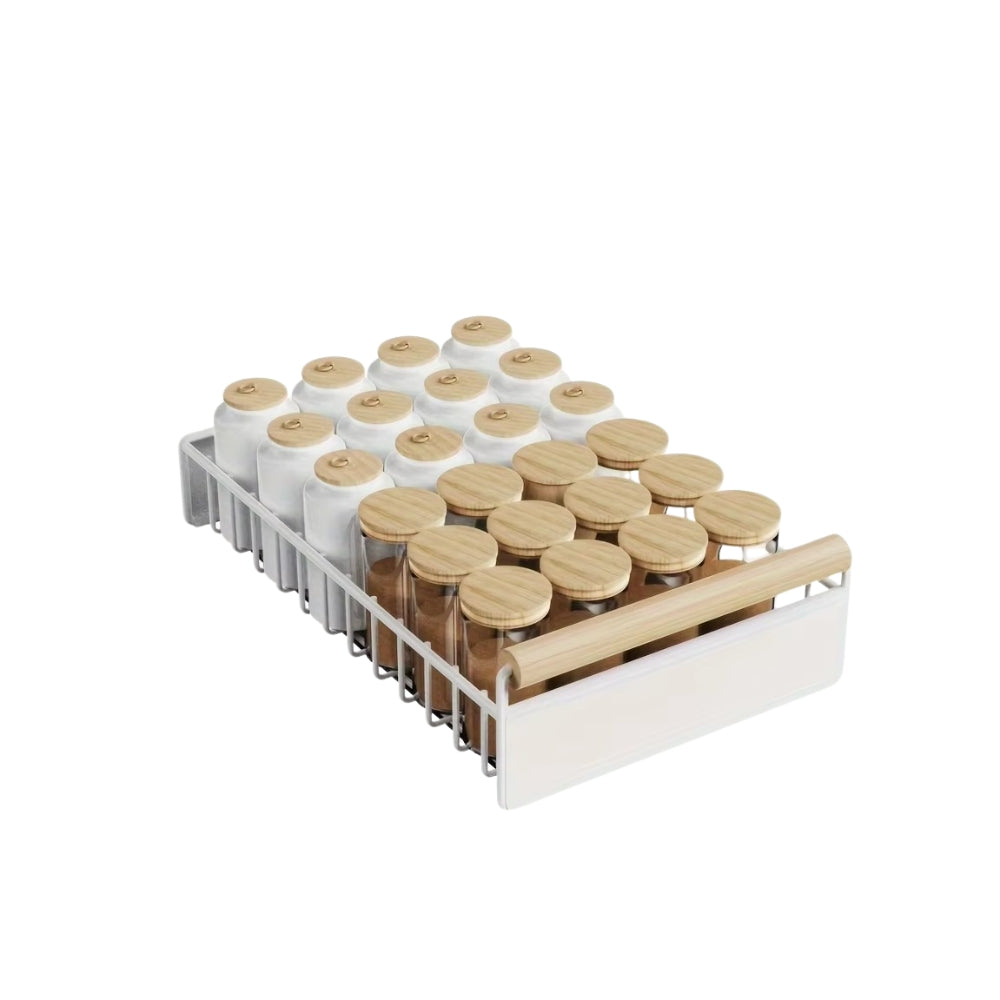 Pull Out Dish Rack with Wooden Handle and Drain Tray