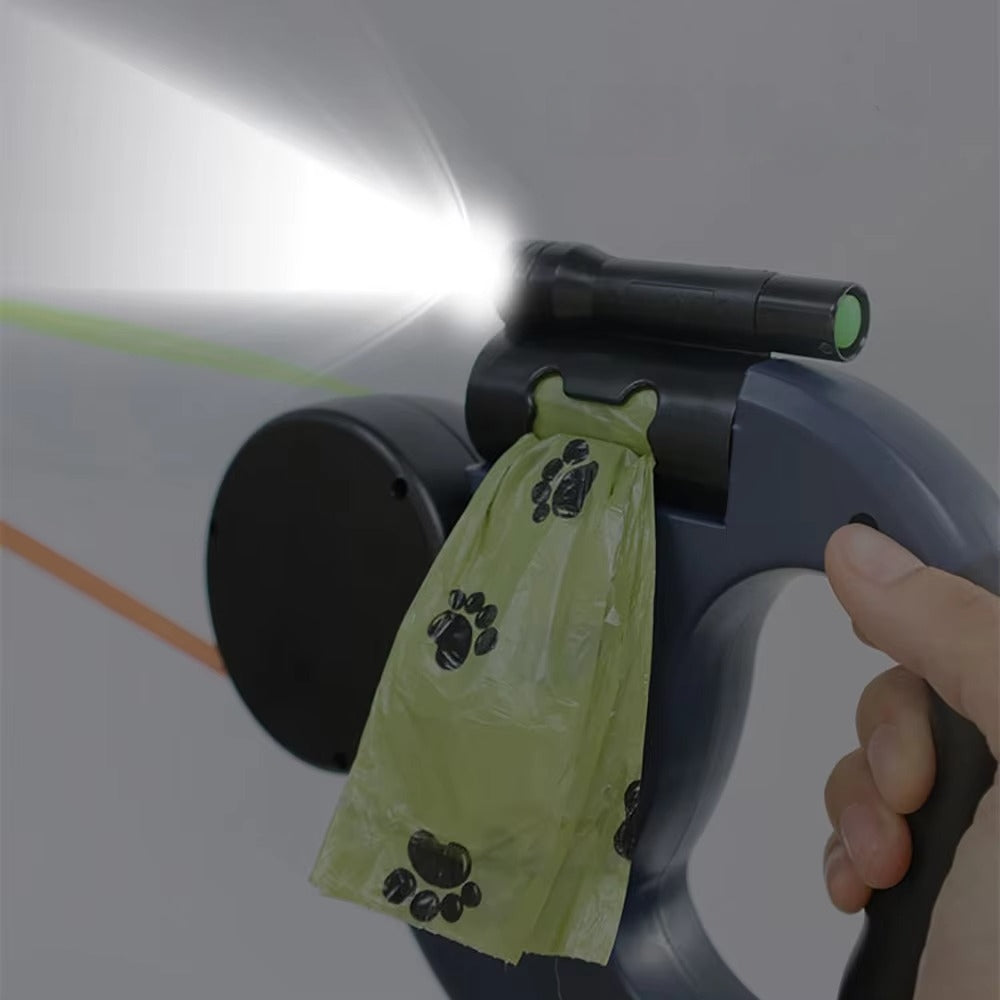 Retractable Dual Dog Leash with LED Light and Independent Braking