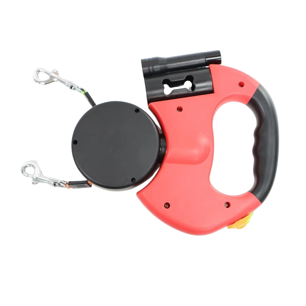 Retractable Dual Dog Leash with LED Light and Independent Braking