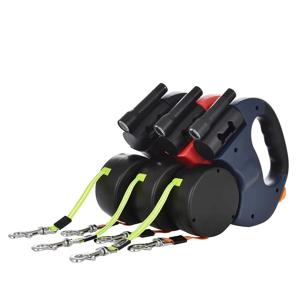 Retractable Dual Dog Leash with LED Light and Independent Braking
