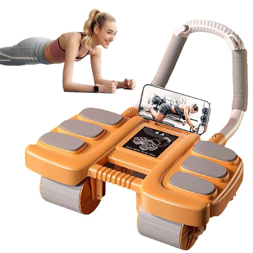 Automatic Rebound Abdominal Wheel Roller with Elbow Support and Phone Holder