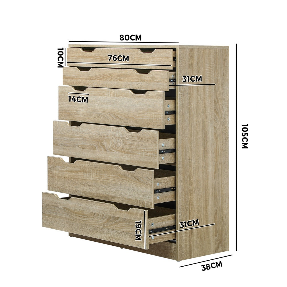 6 Chest of Drawers Tallboy Natural Wooden
