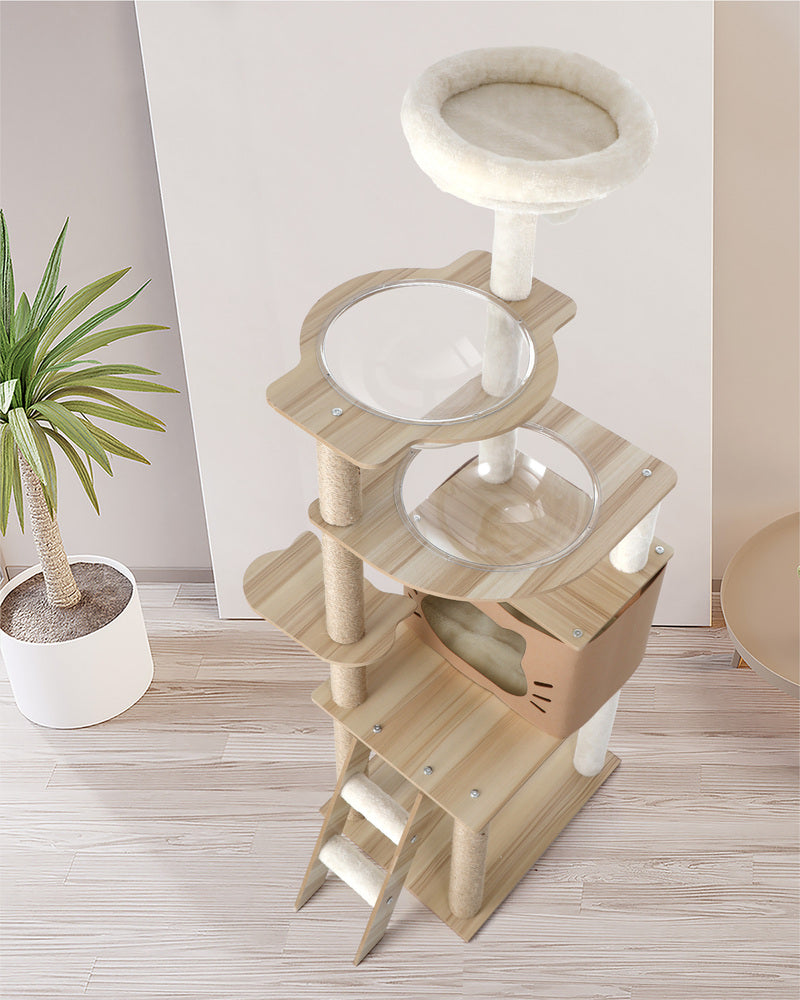 Cat Tree Wood Scratcher Condo Detachable House