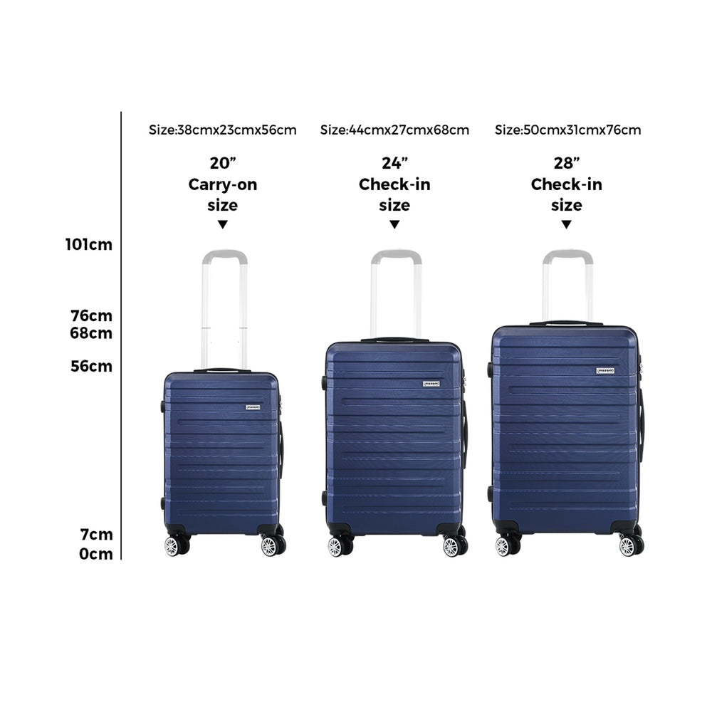 Mazam 3PCS Luggage Set TSA Lock Hard Case Navy