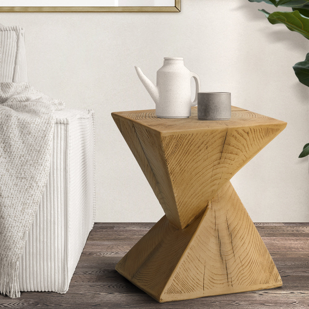 Side Table Terrazzo Concrete Wooden Natural