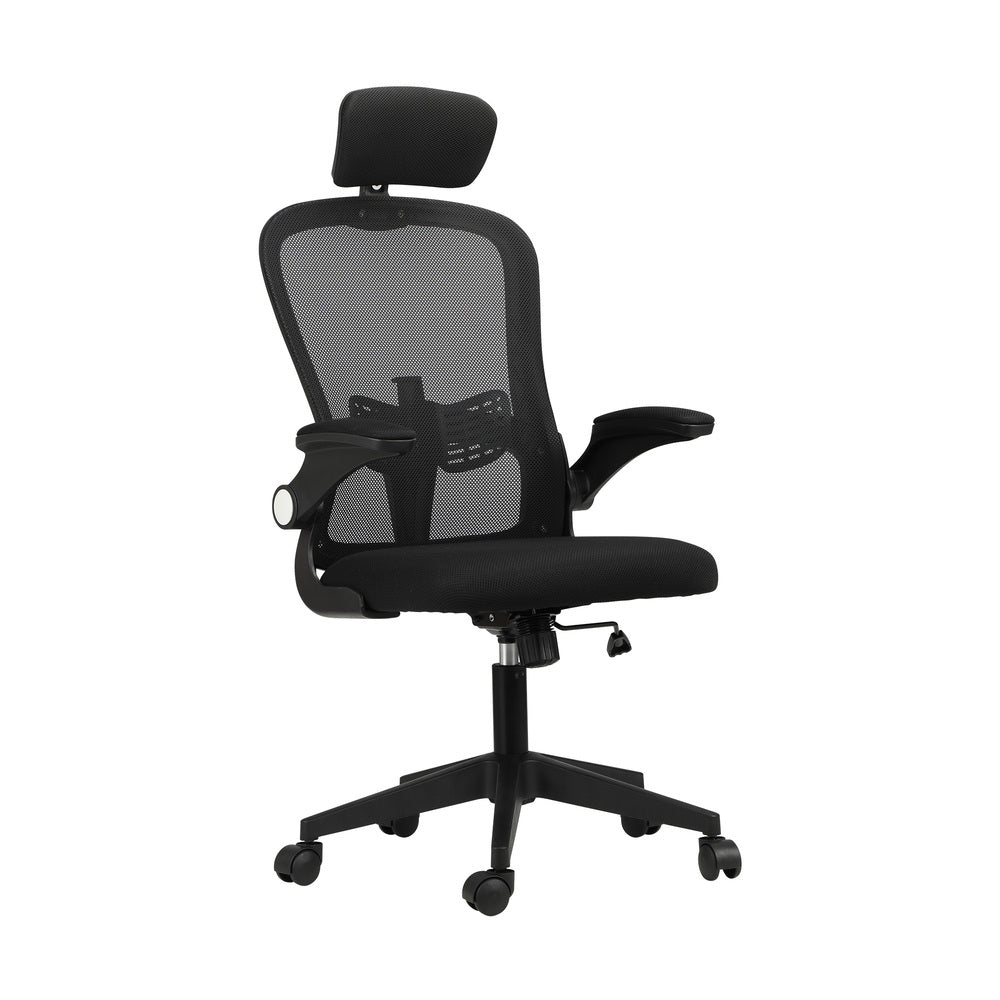 Black Mesh Office Chair with Headrest and Armrests