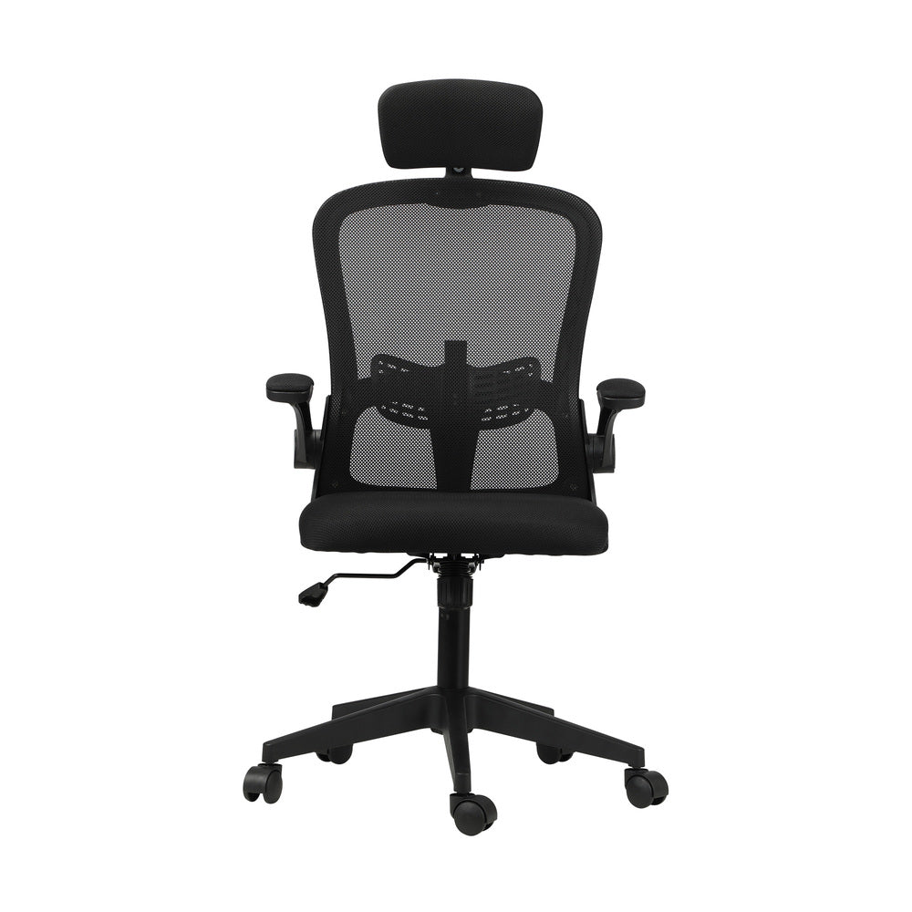 Black Mesh Office Chair with Headrest and Armrests