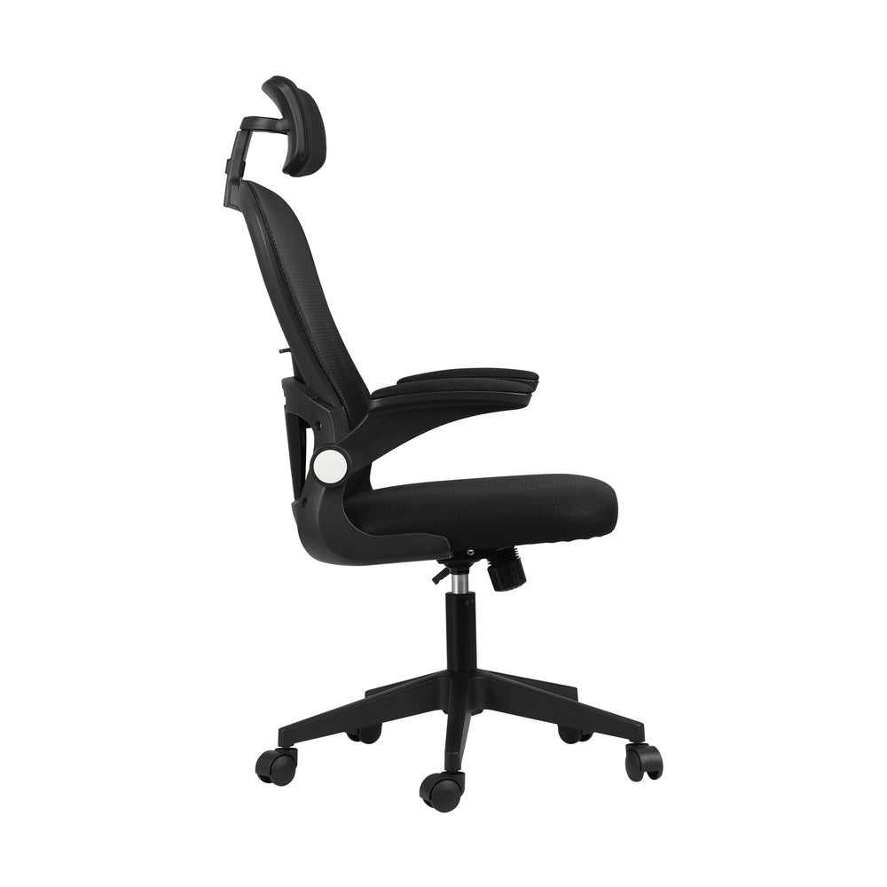 Black Mesh Office Chair with Headrest and Armrests