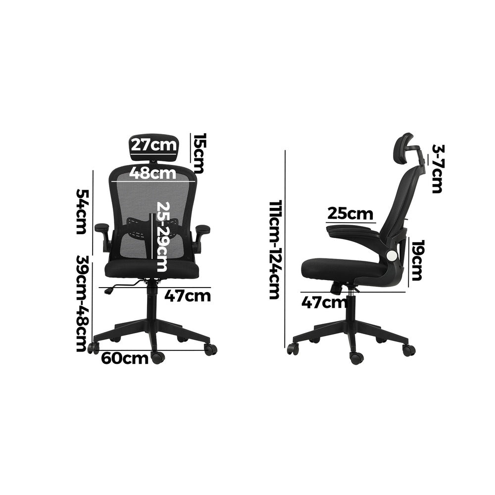 Black Mesh Office Chair with Headrest and Armrests