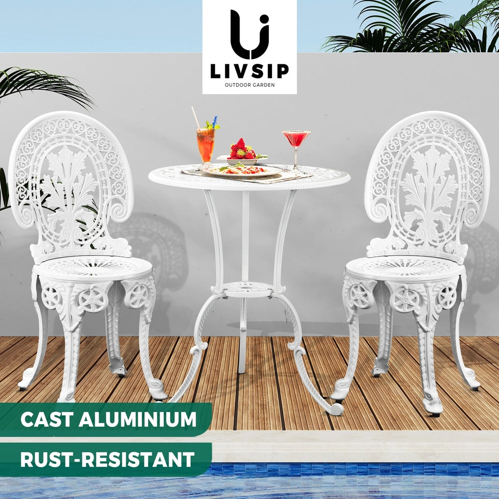 Outdoor Cast Aluminum Table and Chairs Set 3pcs White