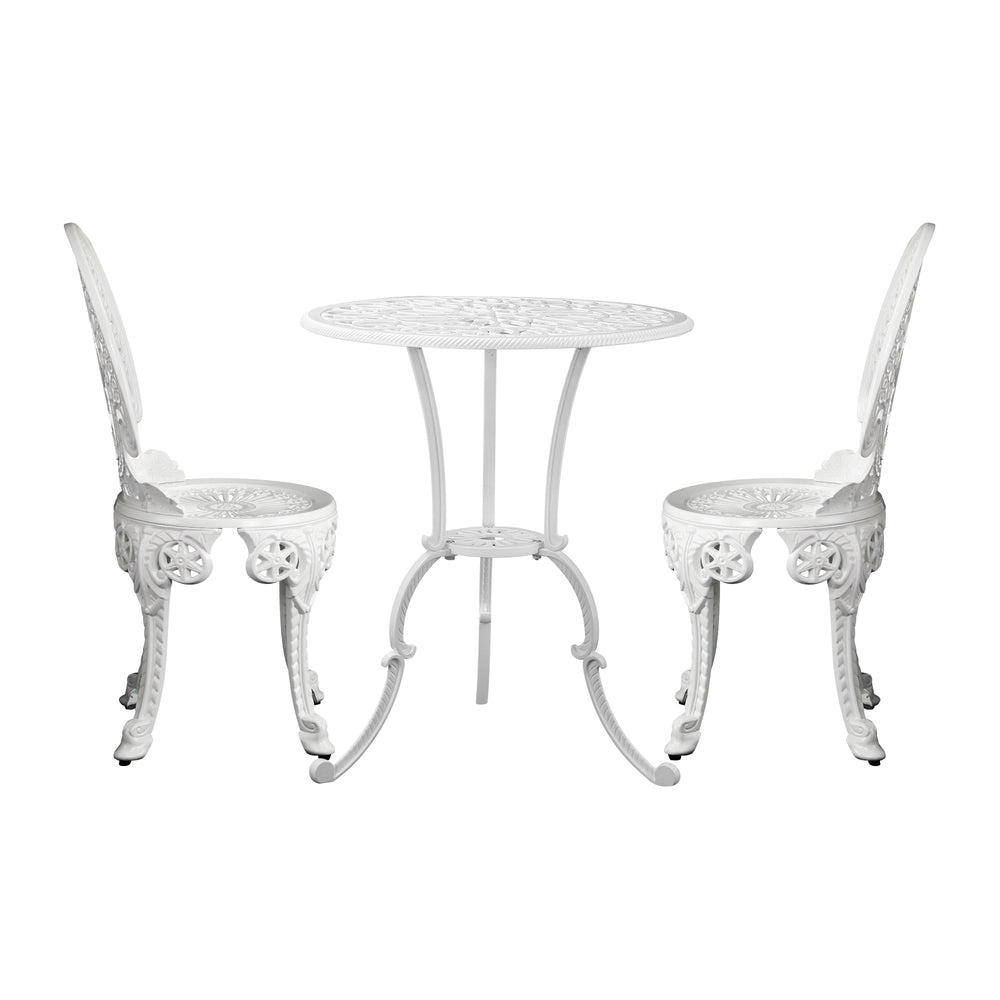 Outdoor Cast Aluminum Table and Chairs Set 3pcs White