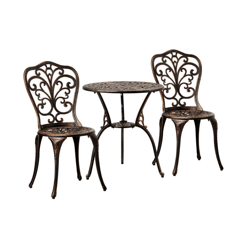 Outdoor Patio Set 3pcs Cast Aluminum Table and Chairs Bronze