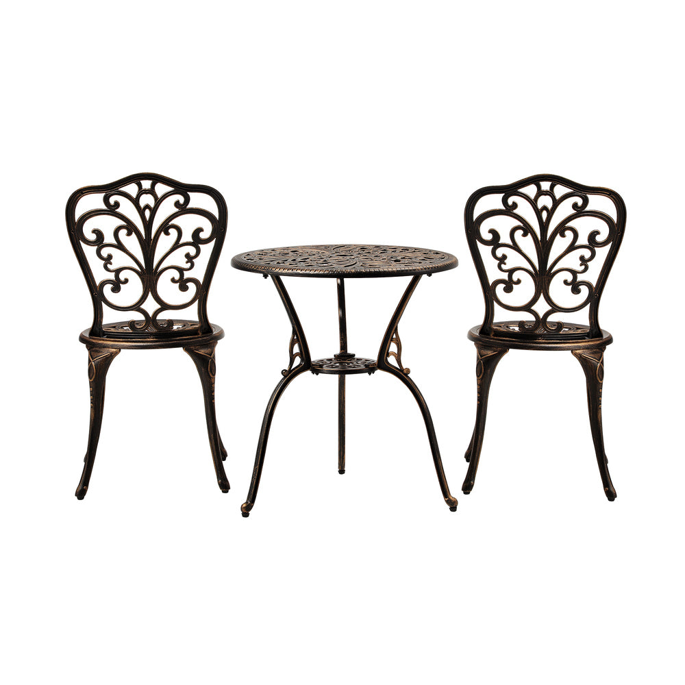 Outdoor Patio Set 3pcs Cast Aluminum Table and Chairs Bronze