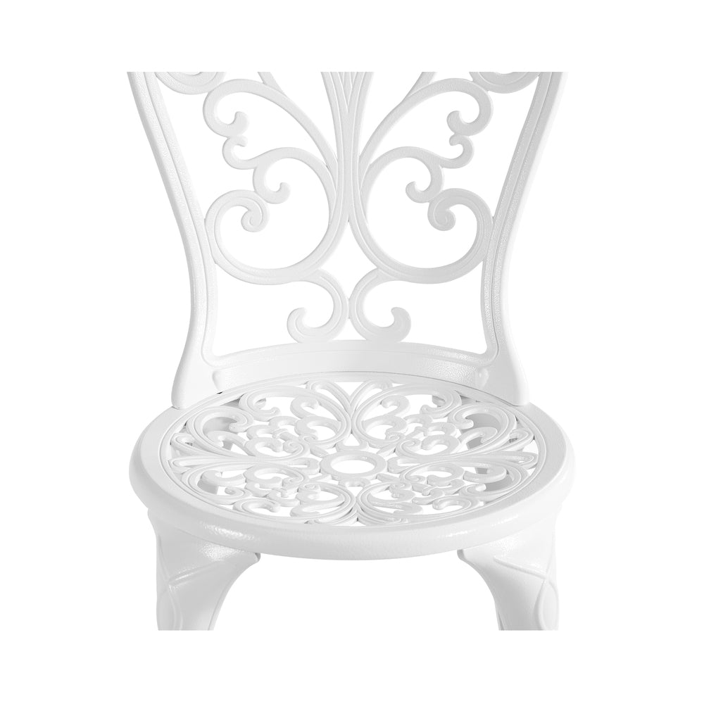 Outdoor Patio Set 3pcs Cast Aluminum Table and Chairs White