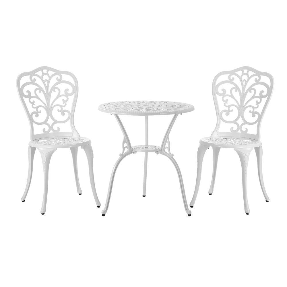 Outdoor Patio Set 3pcs Cast Aluminum Table and Chairs White