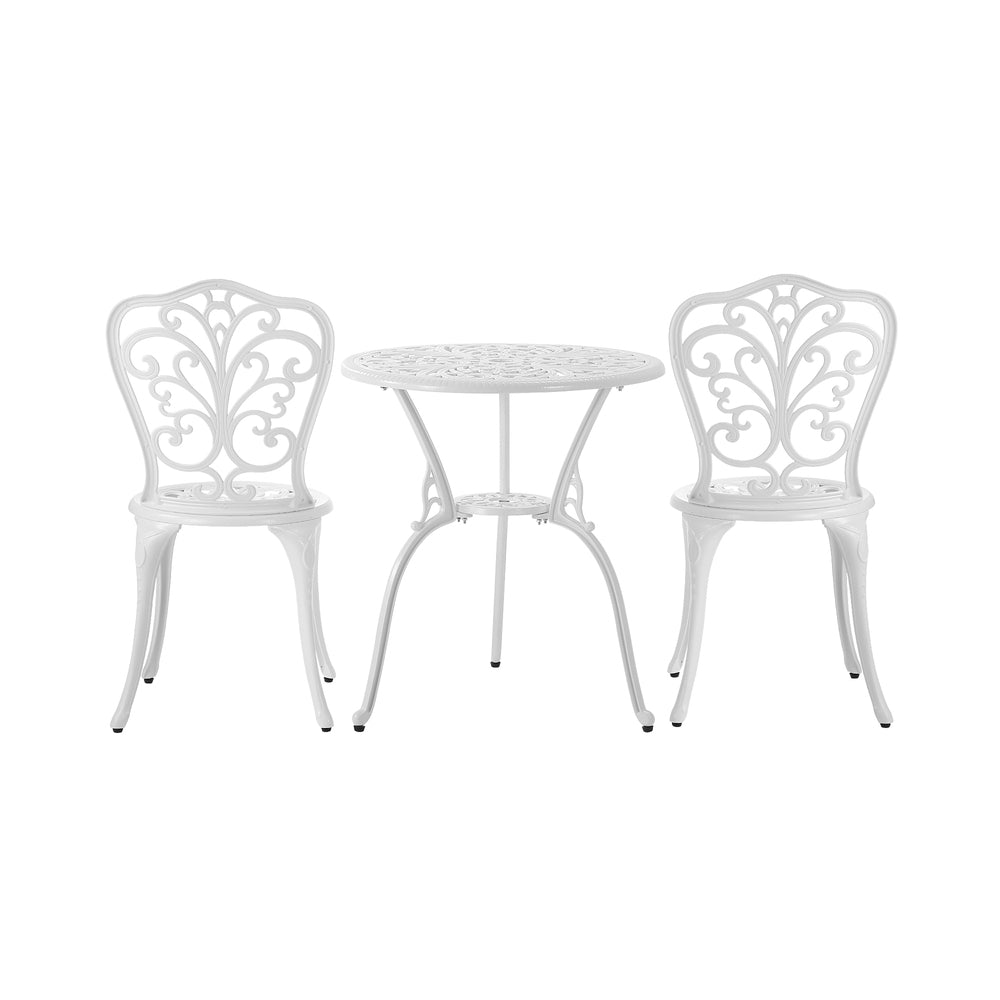 Outdoor Patio Set 3pcs Cast Aluminum Table and Chairs White