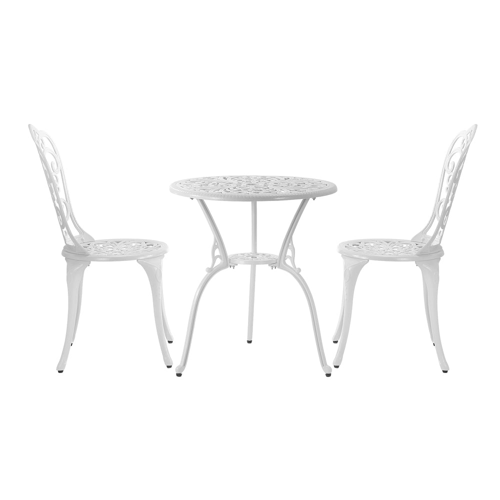 Outdoor Patio Set 3pcs Cast Aluminum Table and Chairs White