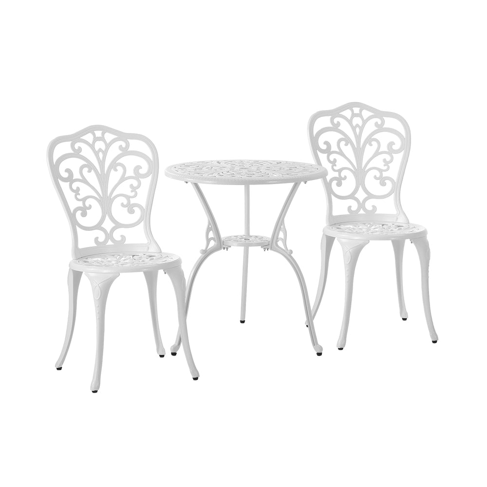 Outdoor Patio Set 3pcs Cast Aluminum Table and Chairs White