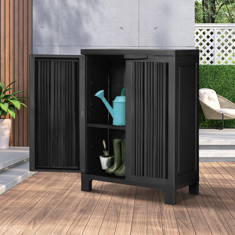 Outdoor Lockable Storage Cabinet with Adjustable Shelves Black