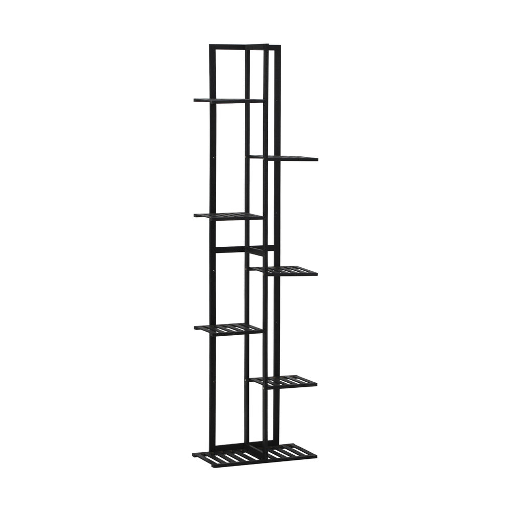 7-Tier Bamboo Plant Stand Staggered Shelves Black