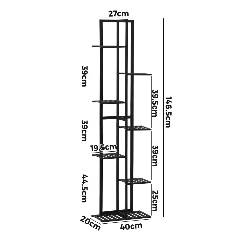 7-Tier Bamboo Plant Stand Staggered Shelves Black