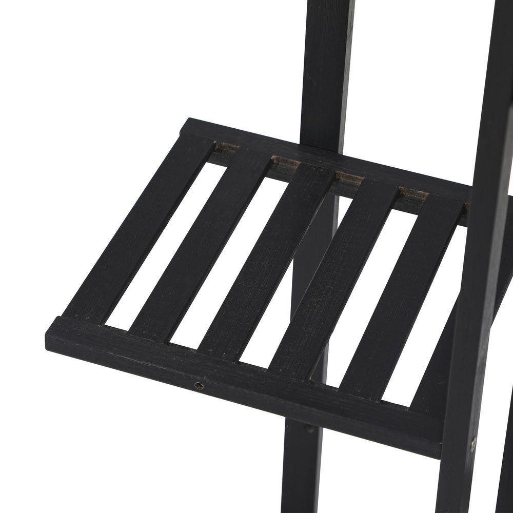 7-Tier Bamboo Plant Stand Staggered Shelves Black