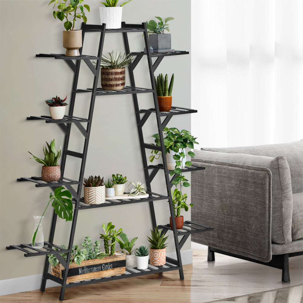 Plant Stand with 12 Shelves Bamboo Frame Black
