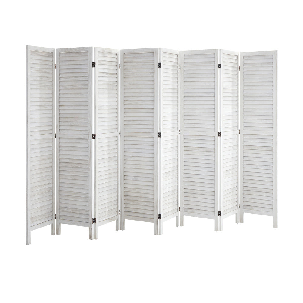 8-Panel Wooden Room Divider Foldable White