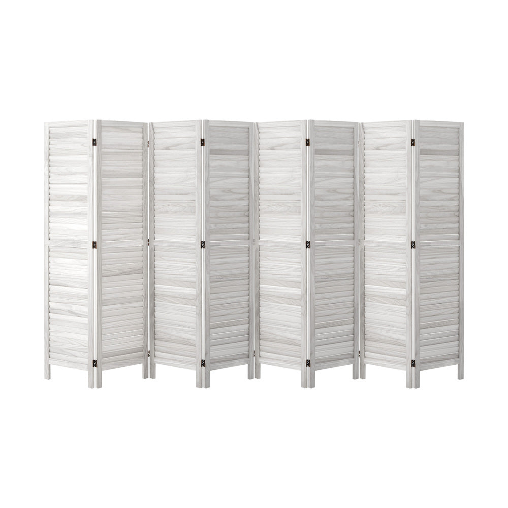 8-Panel Wooden Room Divider Foldable White