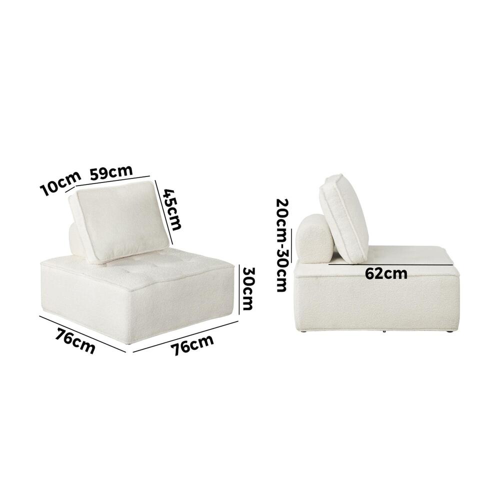 2 Pieces Modular Armless Sofa in White Sherpa